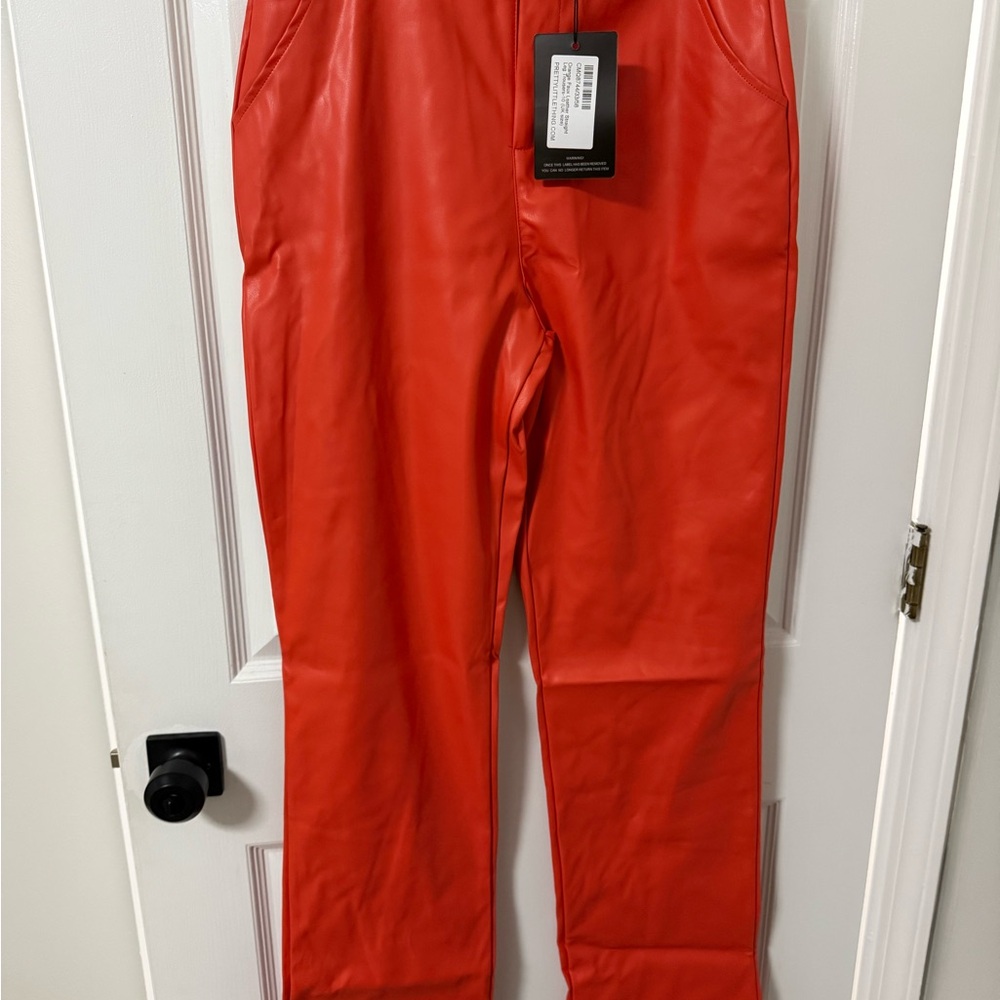 PrettyLittleThing Orange Faux Leather Pants
